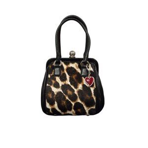 Brighton Double Handle Purse Leopard Calf Hair Black Patent Leather Mini Satchel